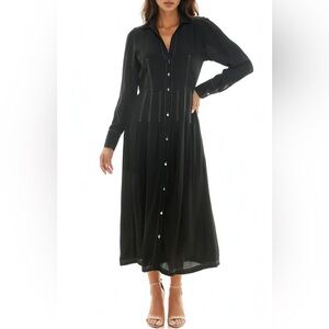 Socialite long-sleeve shirtdress in black with white topstitching detailing